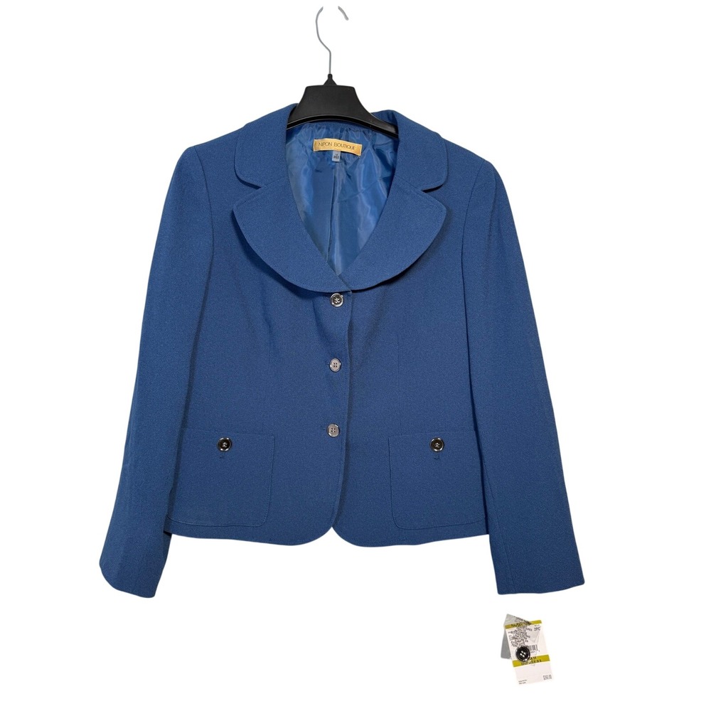 Nipon Boutique Blue Portrait Collar Crepe Blazer Jacket Size 10 NWT Professional